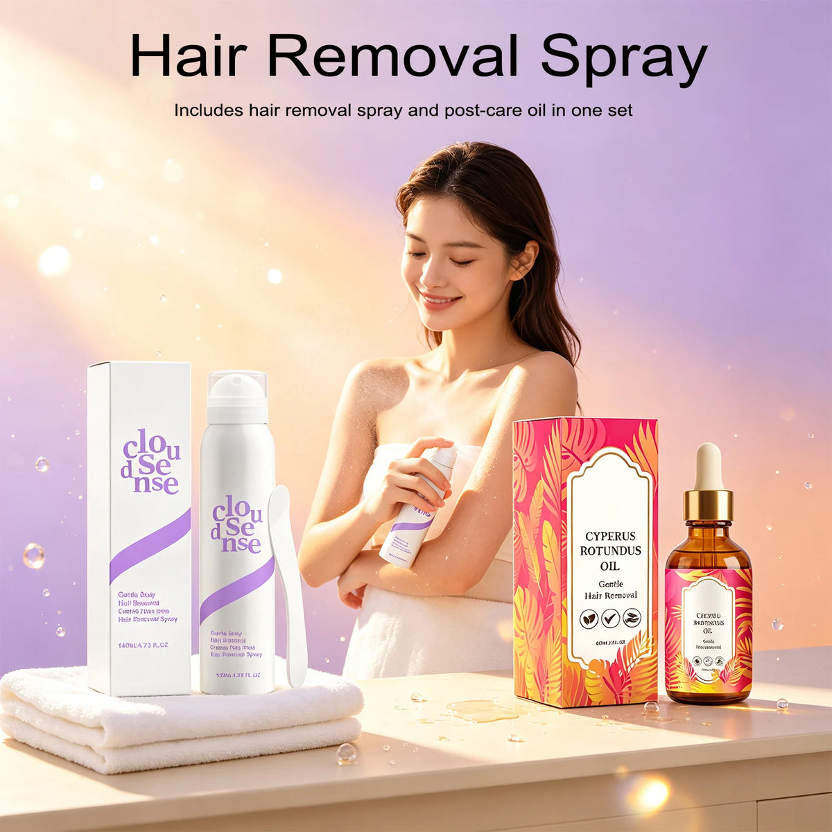Painless Hair Removal Spray+Cyperus Rotundus Care Oil Fast Acting